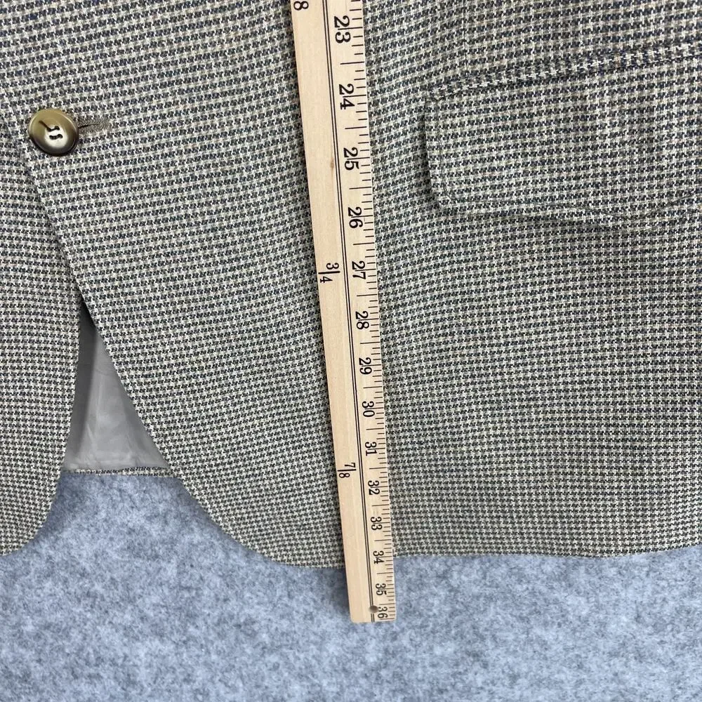 Luskeys Ryons Silk Western Blazer Sport Coat Mens 48L Beige Houndstooth‎ Cowboy